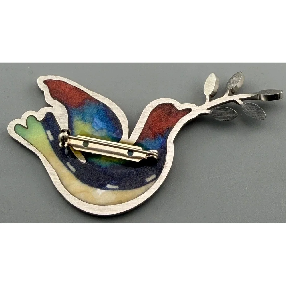 Vintage Brooch Dove of Peace Seeká IS-ART Stainless Steel Resin Crystal 2003
